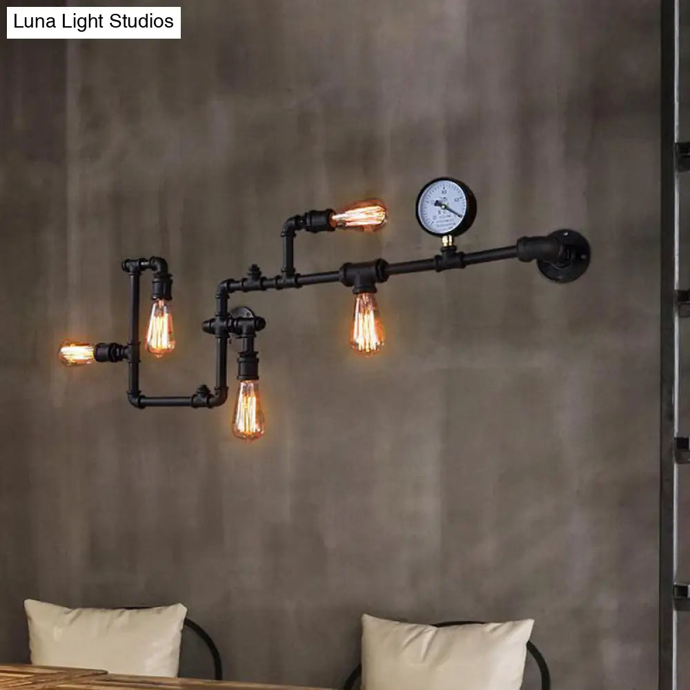 Industrial Twisted Pipe Wall Light Fixture - 5-Head Iron Mount Sconce For Bedroom Black/Bronze