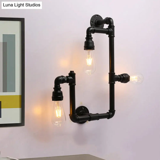 Industrial Twisted Pipe Wall Sconce - 3-Head Iron Mounted Light Fixture In Black Ideal For