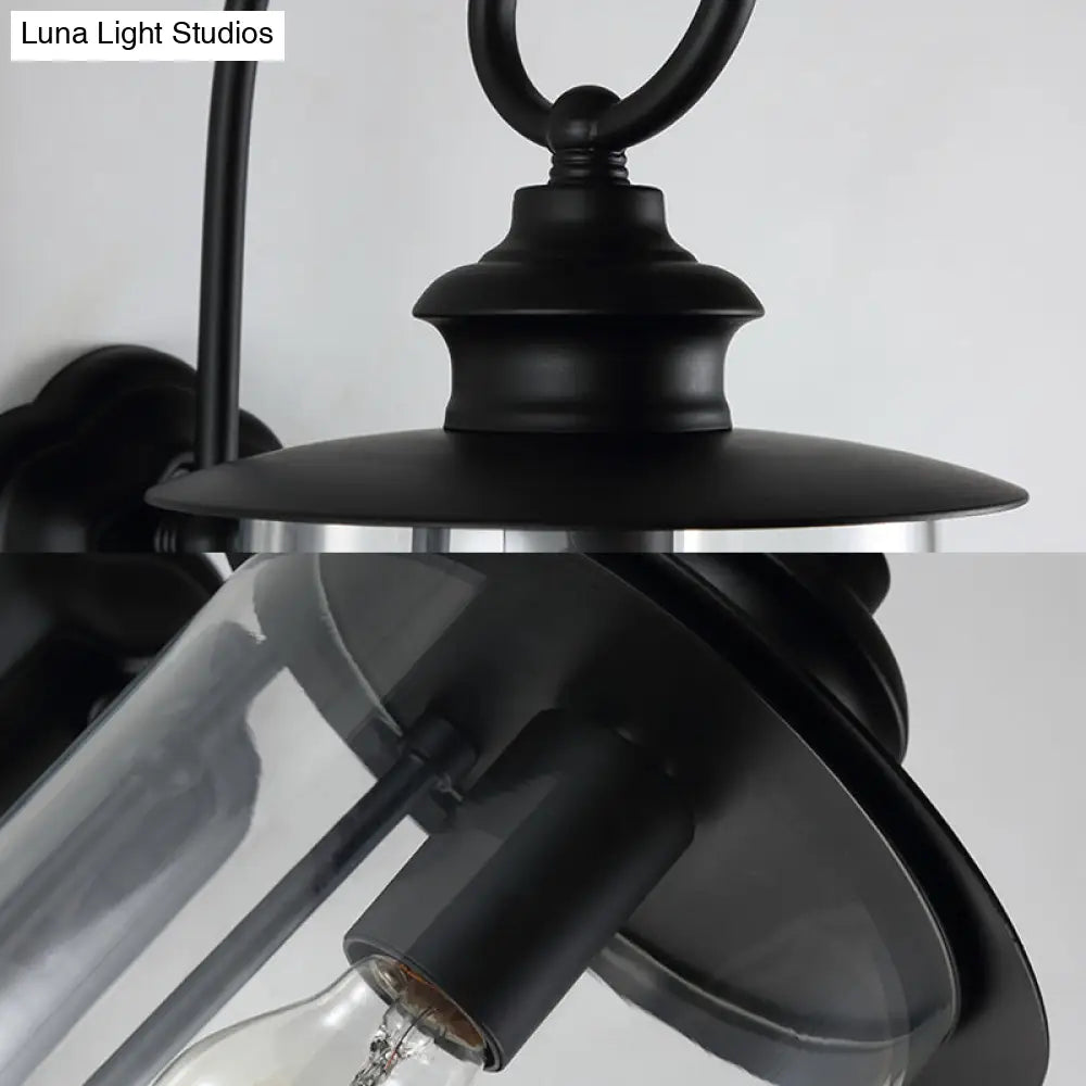 Industrial Urn Shade Sconce: Black And Clear Glass Wall Lamp For Bathroom