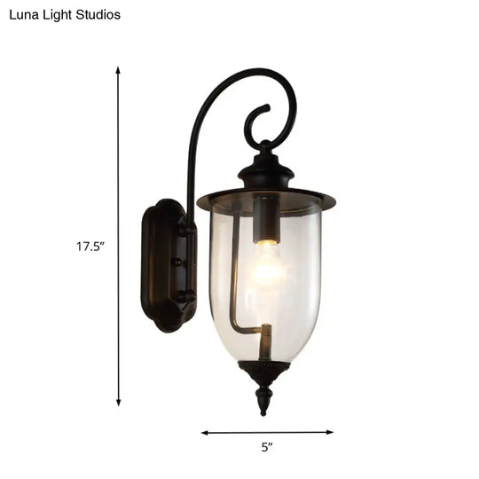 Industrial Urn Shade Sconce: Black And Clear Glass Wall Lamp For Bathroom