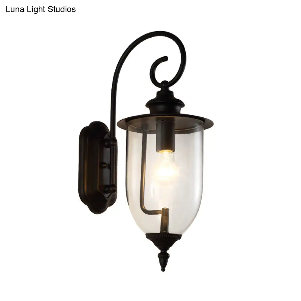 Industrial Urn Shade Sconce: Black And Clear Glass Wall Lamp For Bathroom