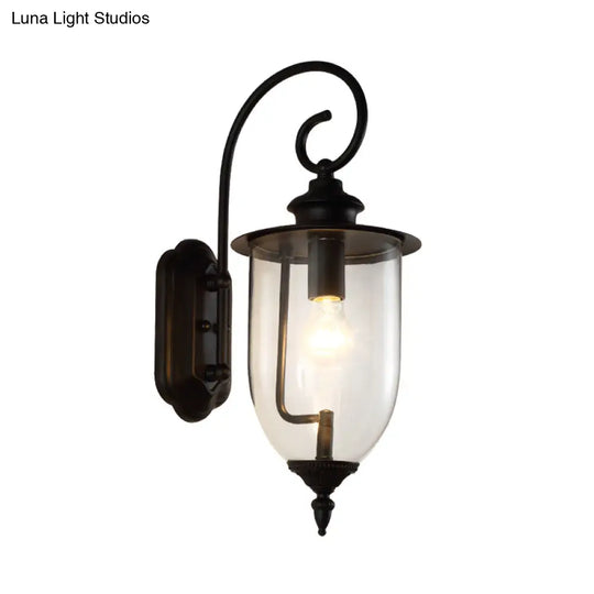 Industrial Urn Shade Sconce: Black And Clear Glass Wall Lamp For Bathroom