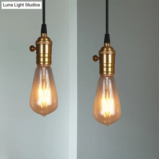 Vintage Industrial Brass Suspension Lamp With Bare Bulb For Restaurant