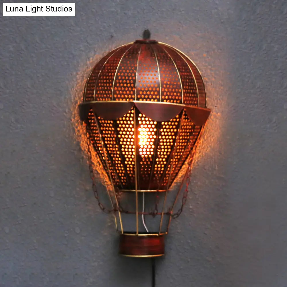 Vintage Metal Hot Air Balloon Wall Lamp - Industrial Single Light Sconce Rust