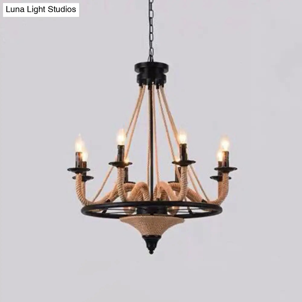 Industrial Wagon Wheel Chandelier Pendant With Adjustable Hanging Chain - Metal Ceiling Light For