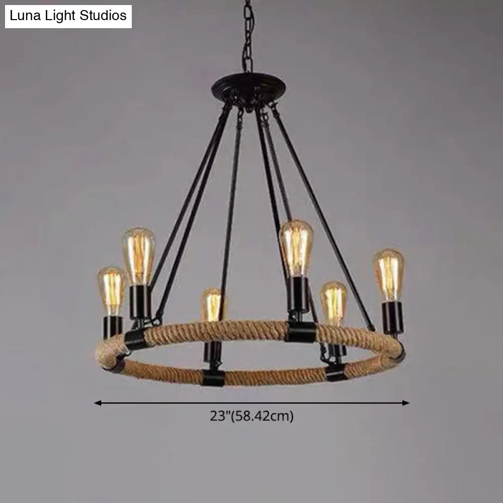 Industrial Wagon Wheel Chandelier Pendant With Adjustable Hanging Chain - Metal Ceiling Light For