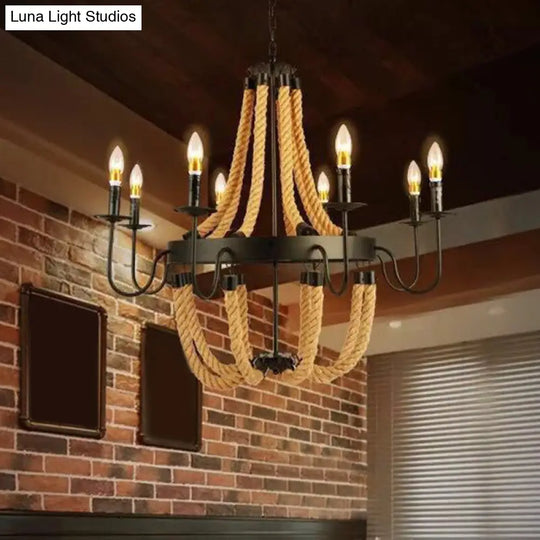 Industrial Wagon Wheel Chandelier Pendant With Adjustable Hanging Chain - Metal Ceiling Light For