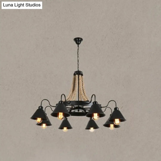 Industrial Wagon Wheel Chandelier Pendant With Adjustable Hanging Chain - Metal Ceiling Light For