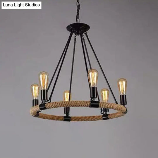 Industrial Wagon Wheel Chandelier Pendant With Adjustable Hanging Chain - Metal Ceiling Light For