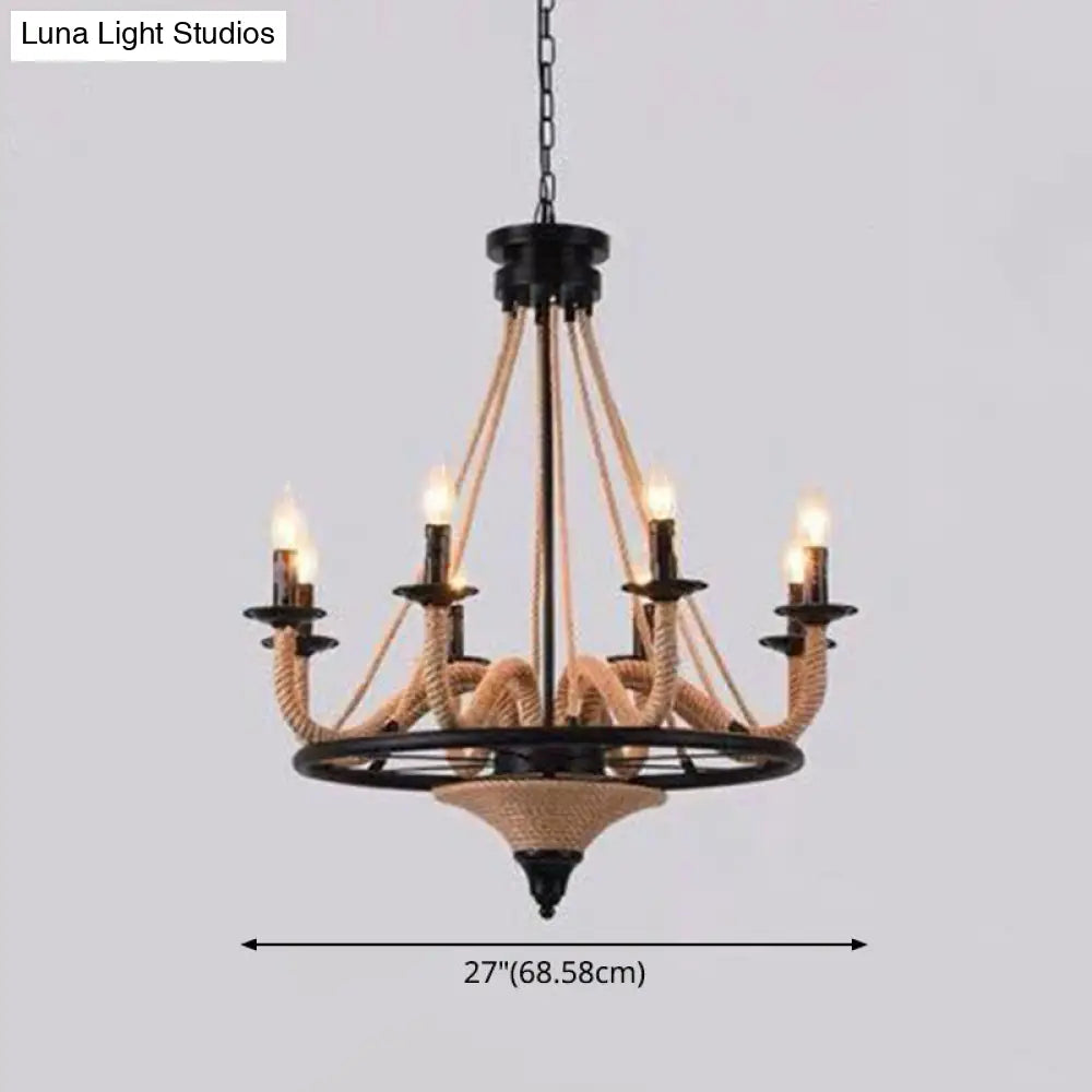 Industrial Wagon Wheel Chandelier Pendant With Adjustable Hanging Chain - Metal Ceiling Light For