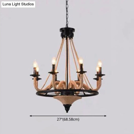 Industrial Wagon Wheel Chandelier Pendant With Adjustable Hanging Chain - Metal Ceiling Light For