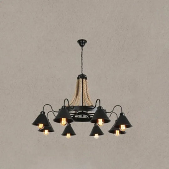 Industrial Wagon Wheel Chandelier With Adjustable Chain For Restaurant Ceiling Gloss Black