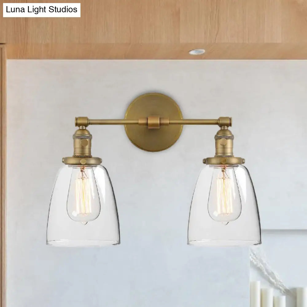 Industrial Wall Lamp: Clear Glass & Brass Sconce With 2 Lights For Foyer