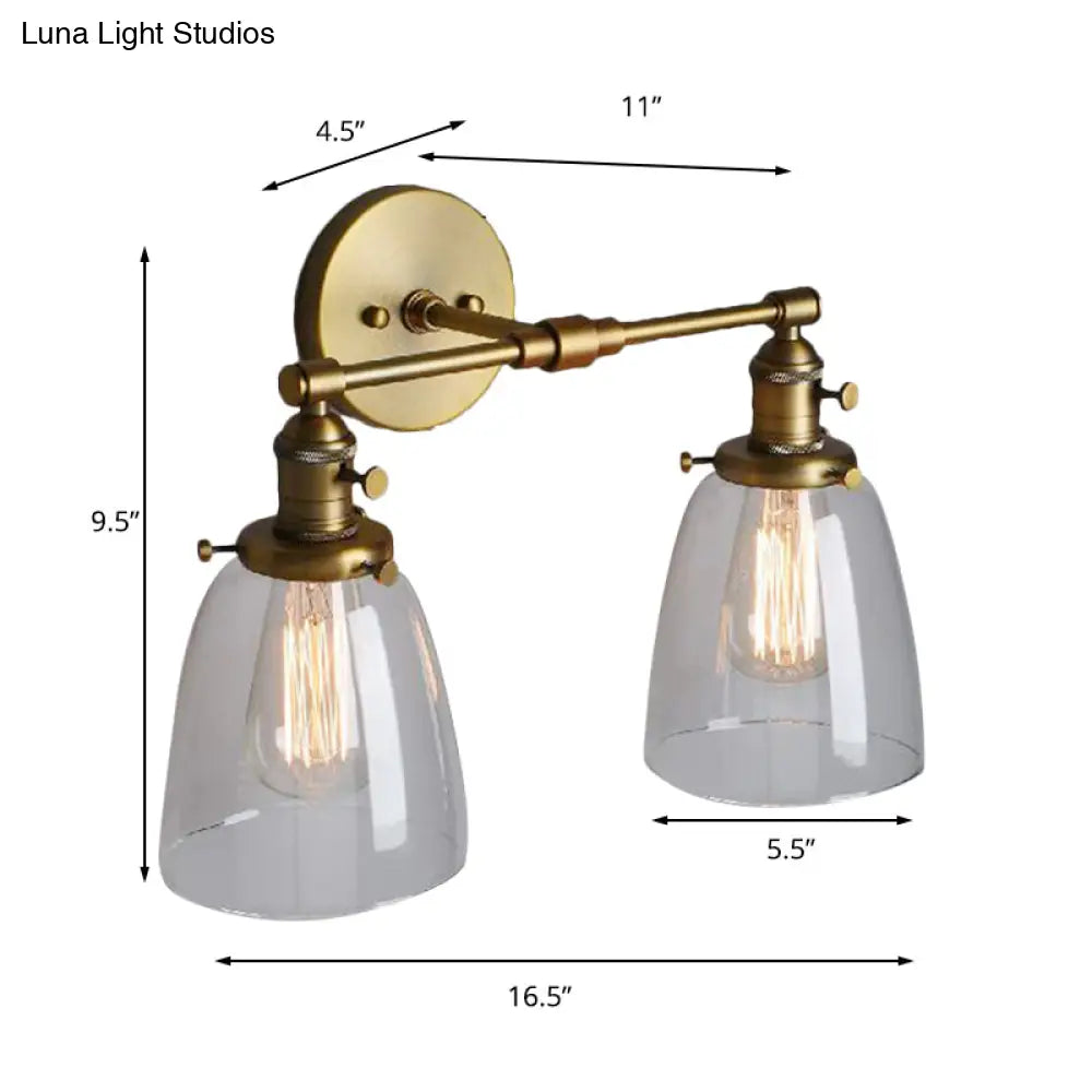 Industrial Wall Lamp: Clear Glass & Brass Sconce With 2 Lights For Foyer