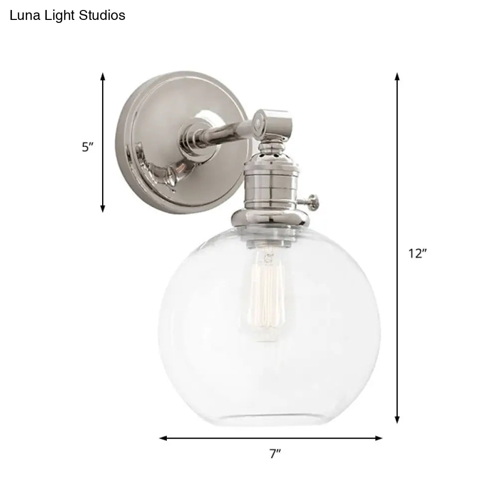 Industrial Wall Lamp Fixture: Clear Glass Chrome/Nickel Sconce Light Globe 1-Light For Living Room