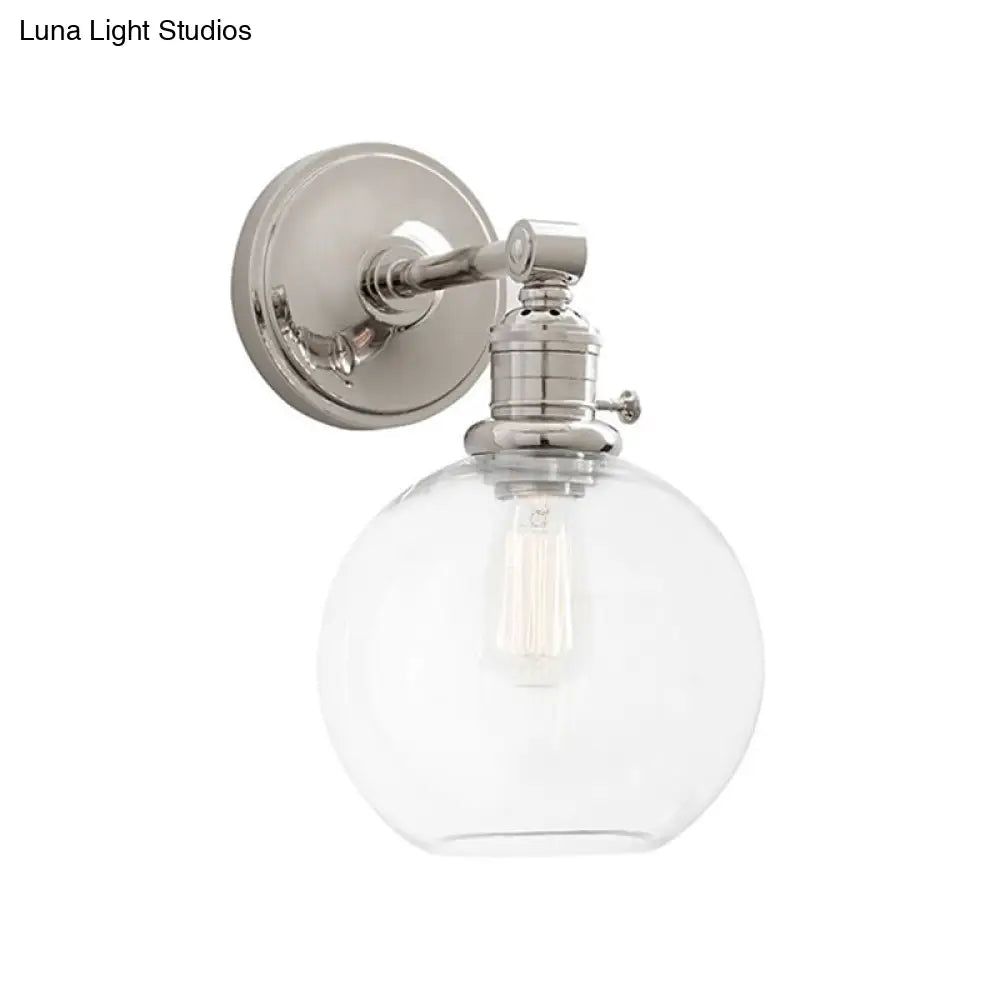 Industrial Wall Lamp Fixture: Clear Glass Chrome/Nickel Sconce Light Globe 1-Light For Living Room