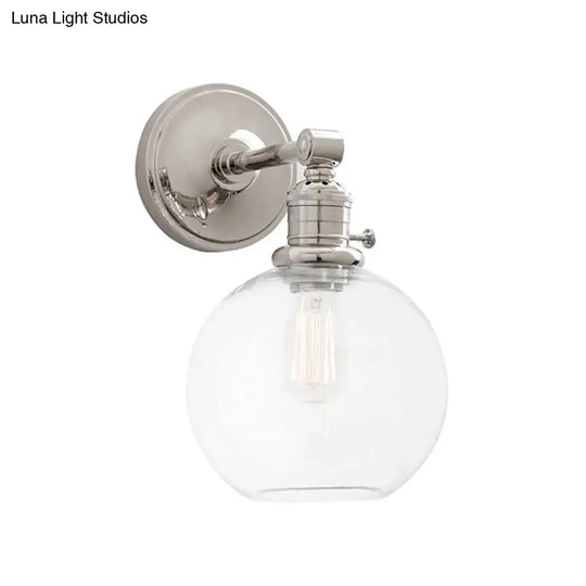 Industrial Wall Lamp Fixture: Clear Glass Chrome/Nickel Sconce Light Globe 1-Light For Living Room