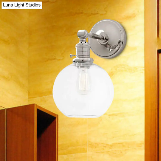 Industrial Wall Lamp Fixture: Clear Glass Chrome/Nickel Sconce Light Globe 1-Light For Living Room