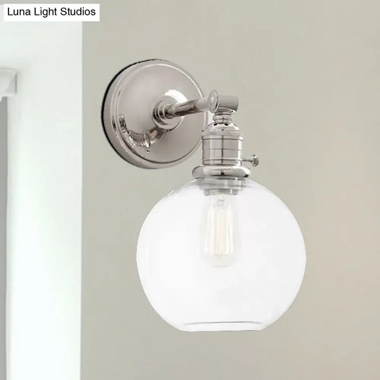 Industrial Wall Lamp Fixture: Clear Glass Chrome/Nickel Sconce Light Globe 1-Light For Living Room