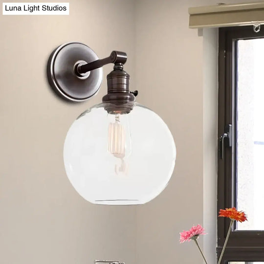 Industrial Wall Lamp Fixture: Clear Glass Chrome/Nickel Sconce Light Globe 1-Light For Living Room