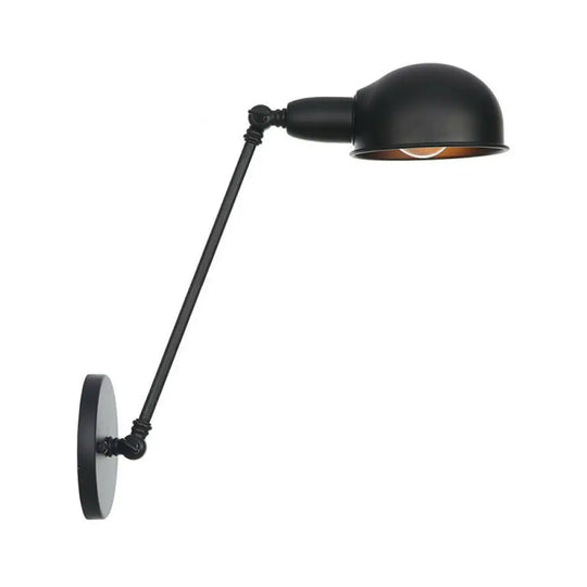 Industrial Wall Lamp Kit With Swing Arm And Dome Shade - Single-Bulb Iron Mount Fixture In Black /