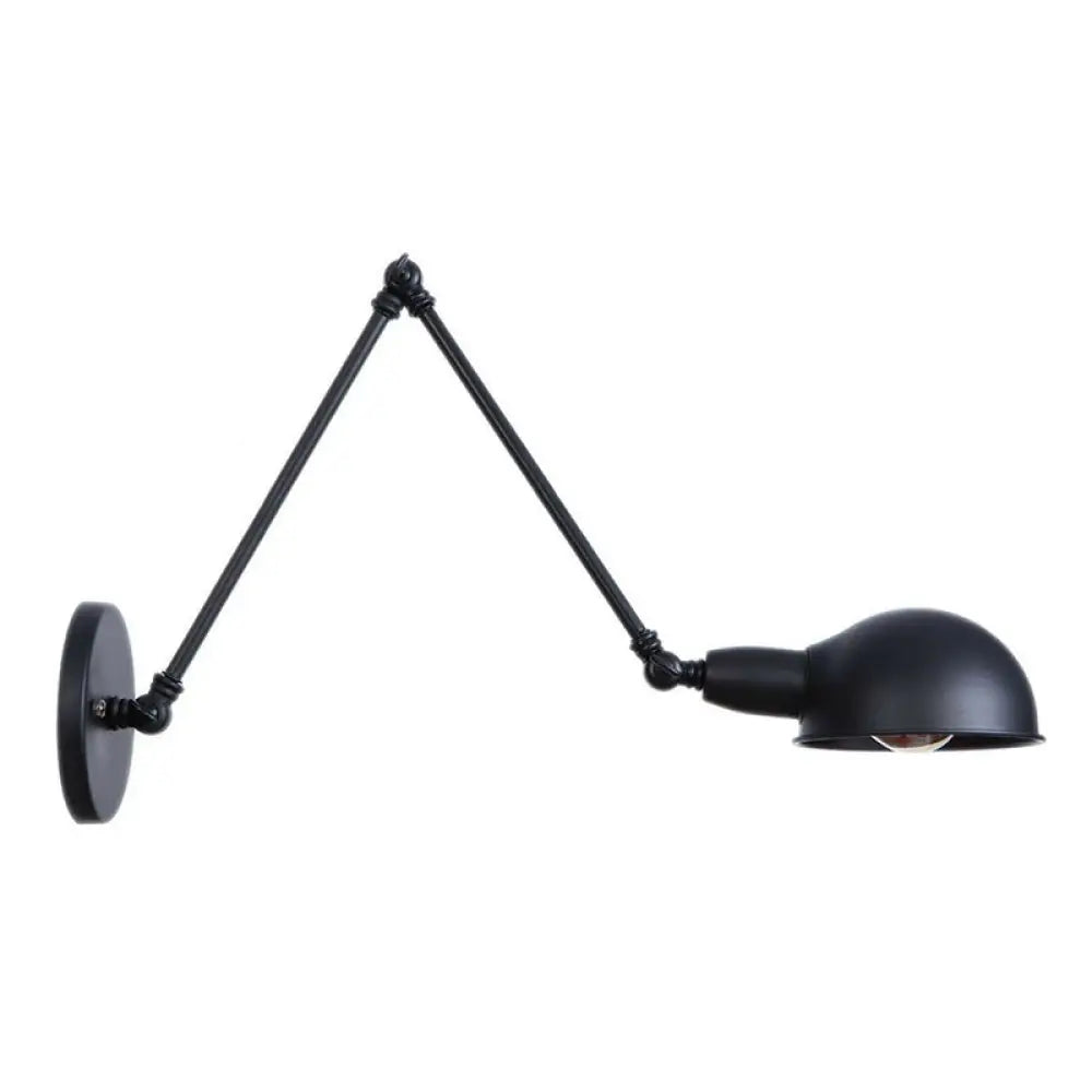 Industrial Wall Lamp Kit With Swing Arm And Dome Shade - Single-Bulb Iron Mount Fixture In Black /