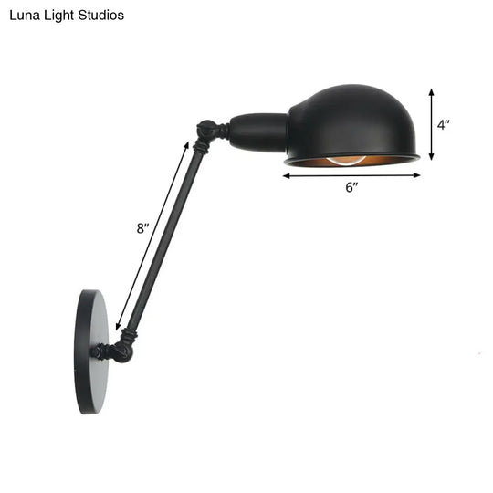 Industrial Wall Lamp Kit With Swing Arm And Dome Shade - Single-Bulb Iron Mount Fixture In Black