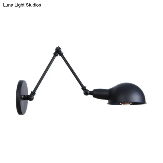 Industrial Wall Lamp Kit With Swing Arm And Dome Shade - Single-Bulb Iron Mount Fixture In Black