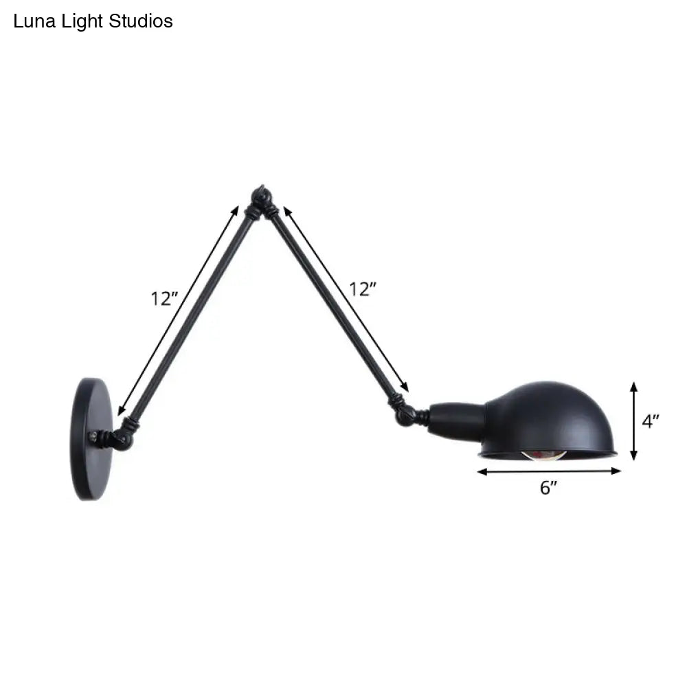 Industrial Wall Lamp Kit With Swing Arm And Dome Shade - Single-Bulb Iron Mount Fixture In Black