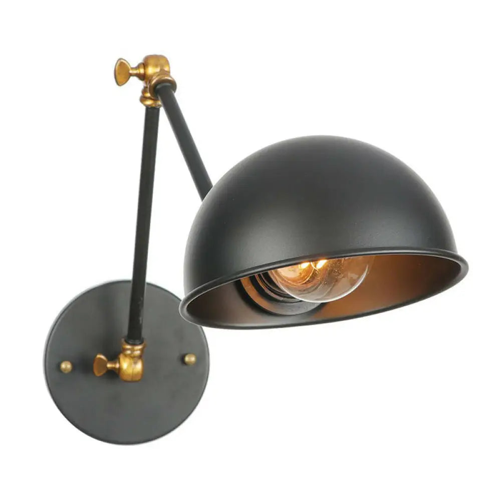 Industrial Wall Lamp Kit With Swing Arm And Dome Shade - Single-Bulb Iron Mount Fixture In Black /