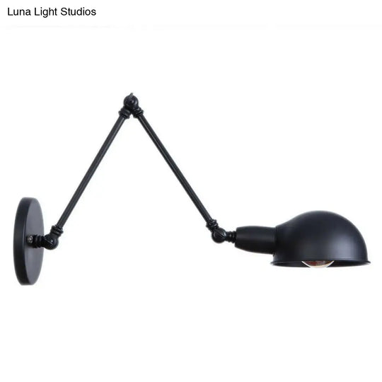 Industrial Wall Lamp Kit With Swing Arm And Dome Shade - Single-Bulb Iron Mount Fixture In Black