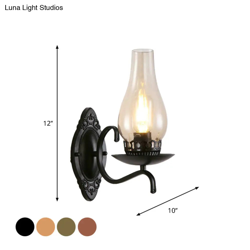 Industrial Wall Lamp With Kerosene Glass Shade And Copper/Bronze Finish