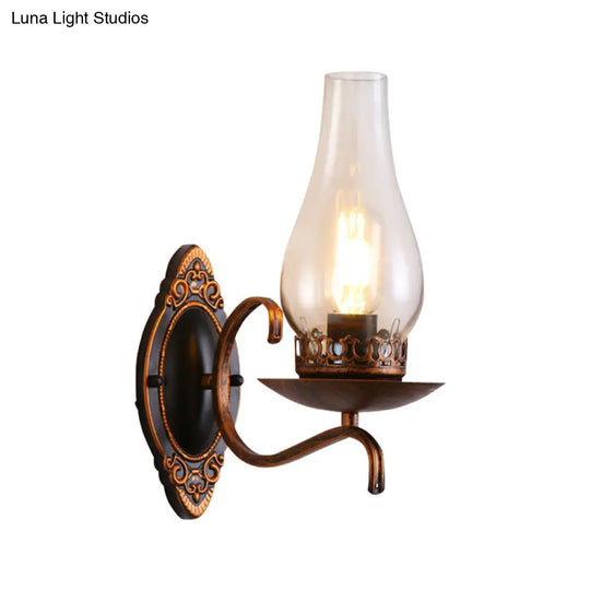 Industrial Wall Lamp With Kerosene Glass Shade And Copper/Bronze Finish