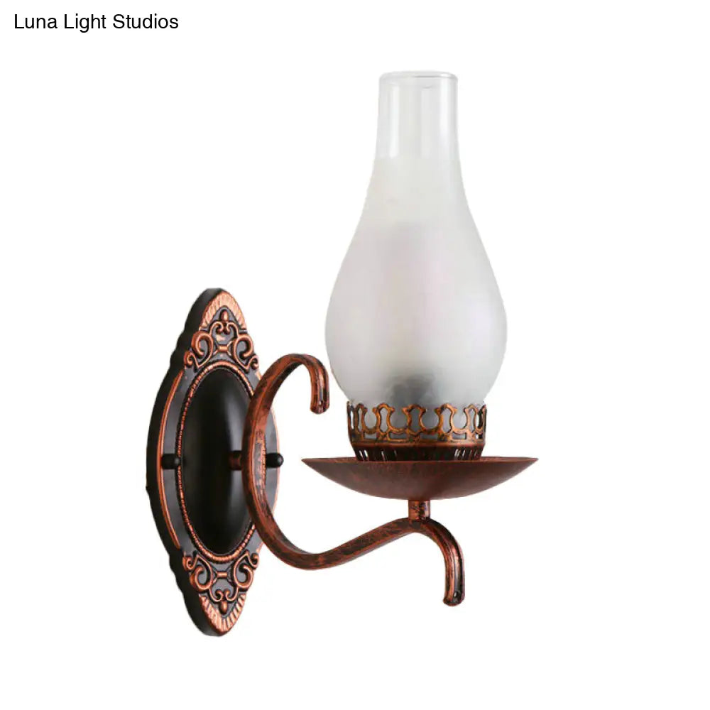 Industrial Wall Lamp With Kerosene Glass Shade And Copper/Bronze Finish