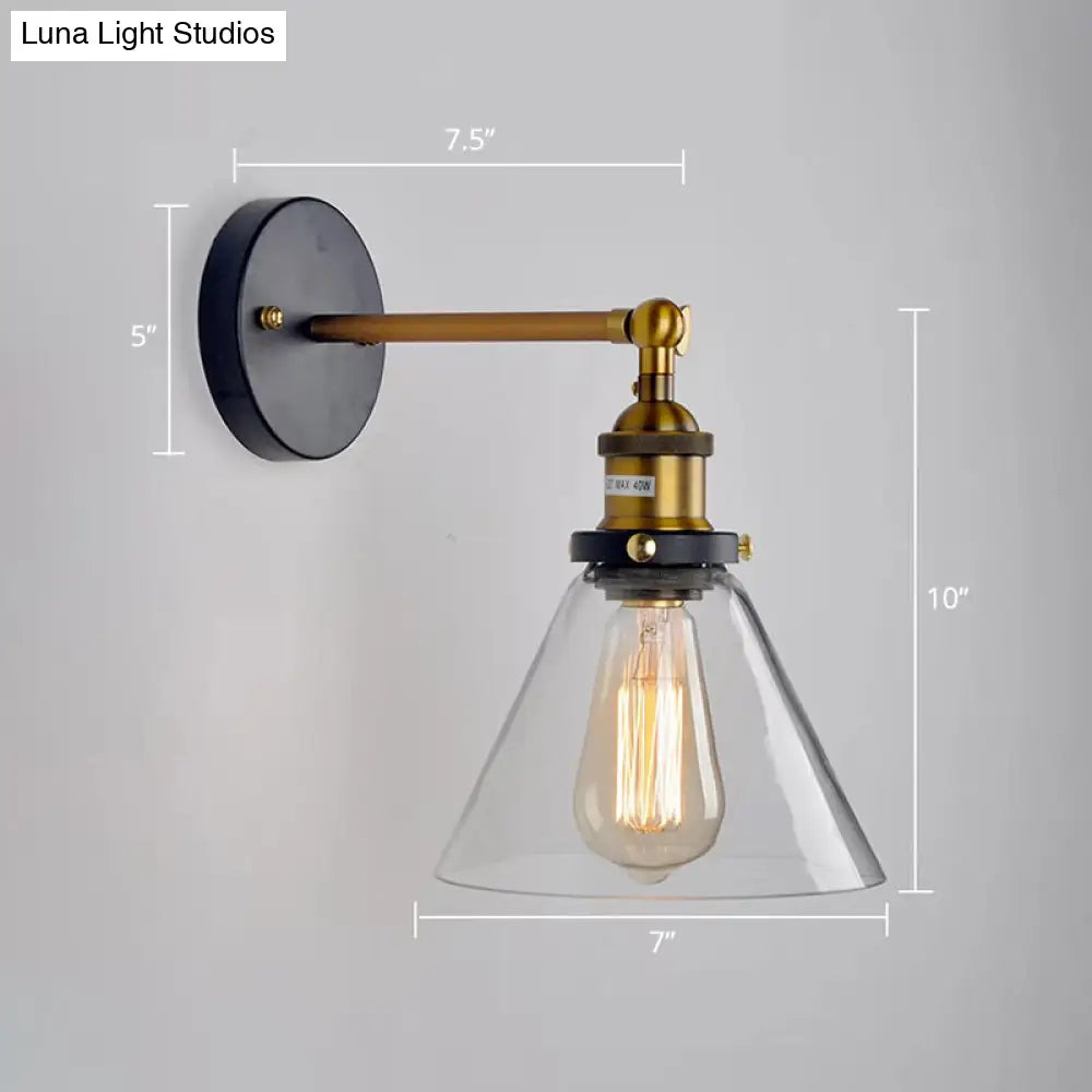 Industrial Wall Lamp With Swivel Glass Shade - Brass-Black Finish For Kitchen And More