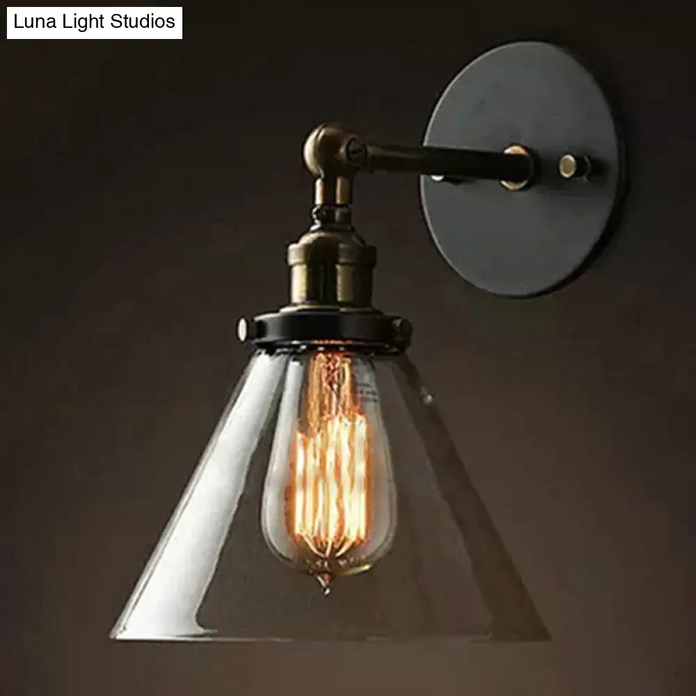 Industrial Wall Lamp With Swivel Glass Shade - Brass-Black Finish For Kitchen And More