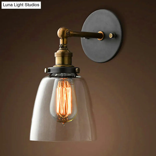 Industrial Wall Lamp With Swivel Glass Shade - Brass-Black Finish For Kitchen And More