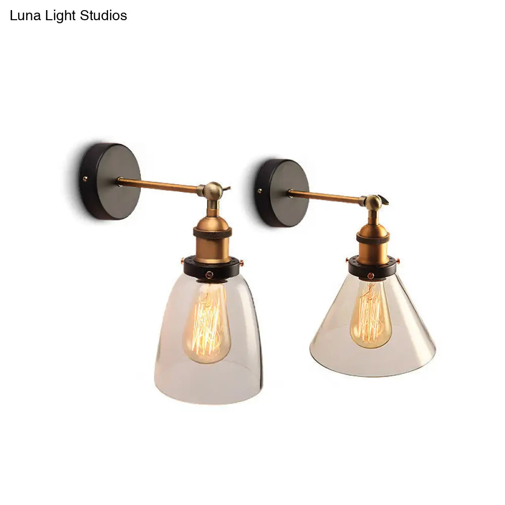 Industrial Wall Lamp With Swivel Glass Shade - Brass-Black Finish For Kitchen And More