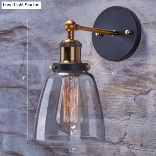 Industrial Wall Lamp With Swivel Glass Shade - Brass-Black Finish For Kitchen And More