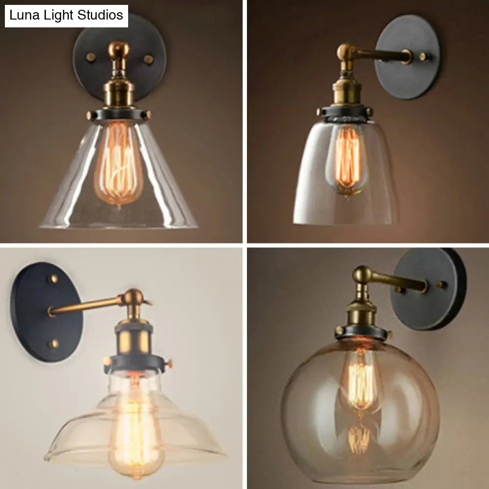 Industrial Wall Lamp With Swivel Glass Shade - Brass-Black Finish For Kitchen And More