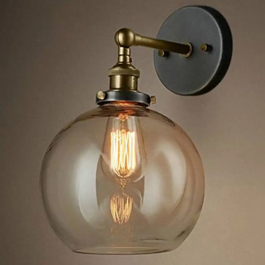 Industrial Wall Lamp With Swivel Glass Shade - Brass-Black Finish For Kitchen And More Clear / Globe