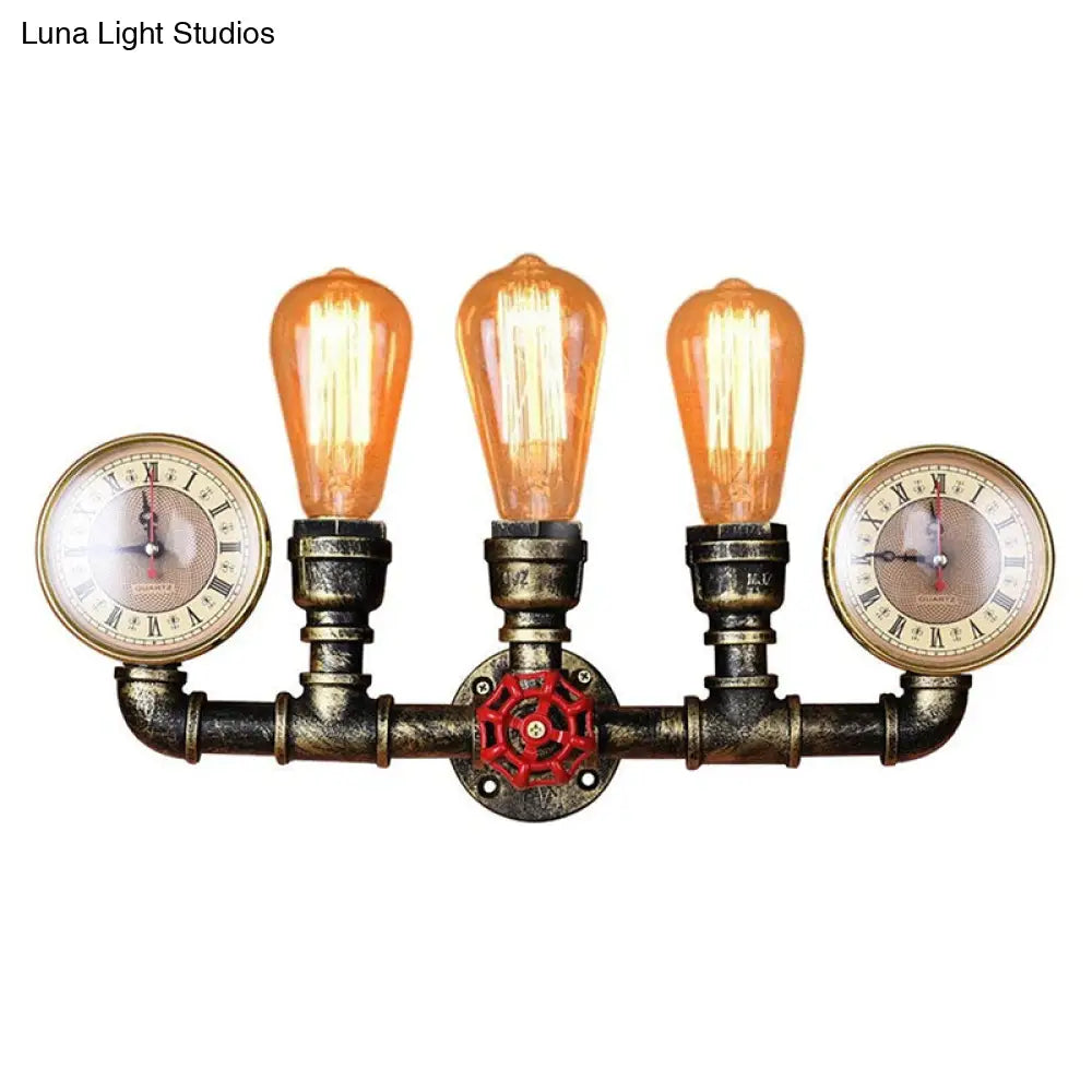 Industrial Wall Mount Light: Bronze Pipe Warehouse Style Iron 3-Light Dining Room Lamp With Pressure