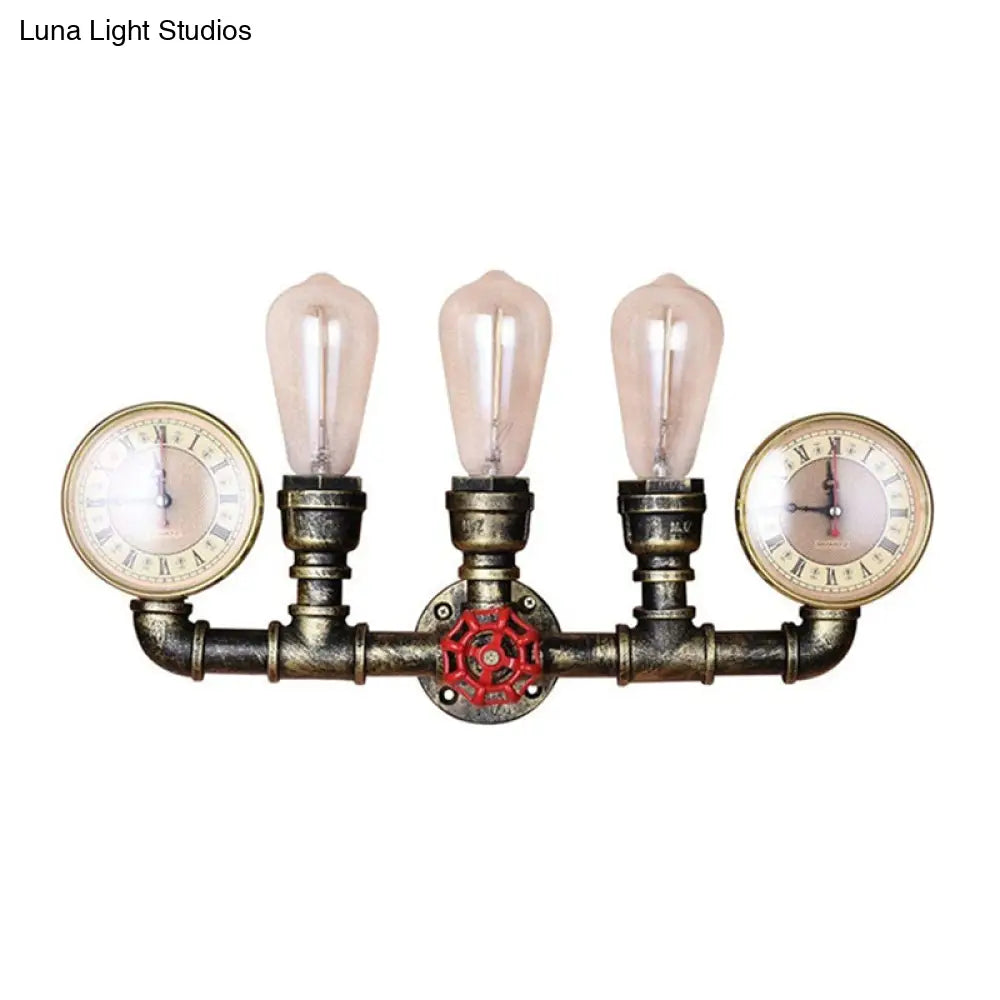 Industrial Wall Mount Light: Bronze Pipe Warehouse Style Iron 3-Light Dining Room Lamp With Pressure