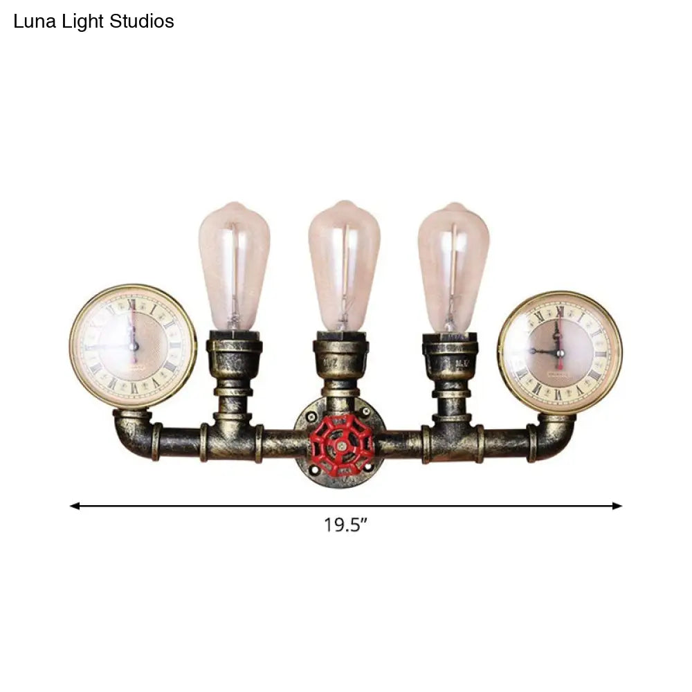 Industrial Wall Mount Light: Bronze Pipe Warehouse Style Iron 3-Light Dining Room Lamp With Pressure