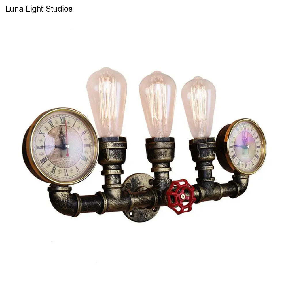 Industrial Wall Mount Light: Bronze Pipe Warehouse Style Iron 3-Light Dining Room Lamp With Pressure