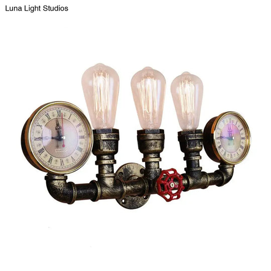 Industrial Wall Mount Light: Bronze Pipe Warehouse Style Iron 3-Light Dining Room Lamp With Pressure