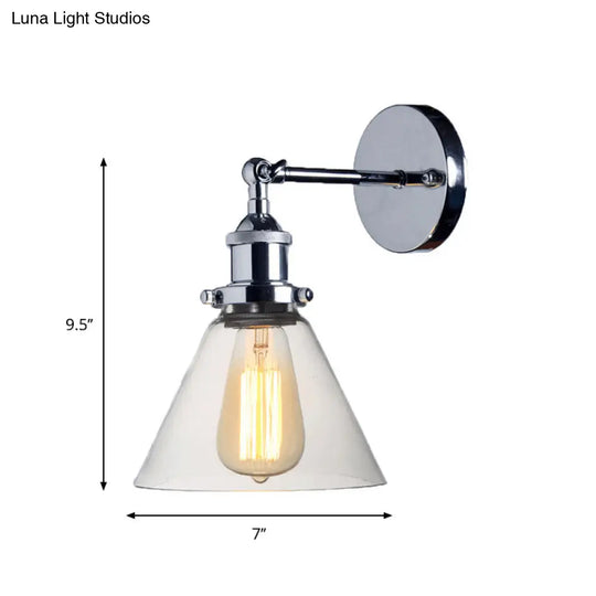 Industrial Wall Mounted Lamp: Clear Glass Chrome Light With Rotating Arm