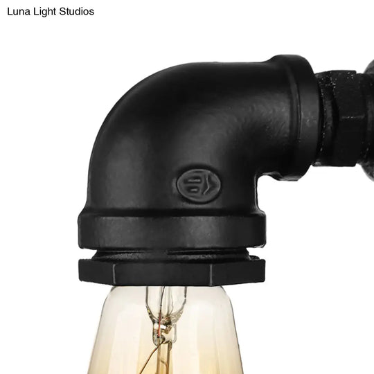 Industrial Wall Mounted Lamp With 2 Open Bulbs And Pipe Design In Bronze/Black For Bathroom