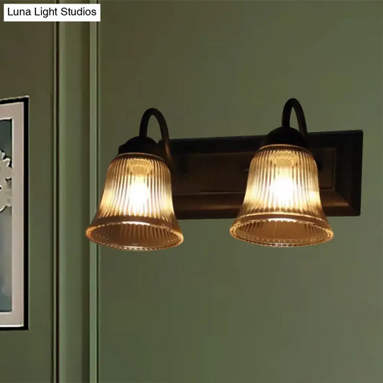 Industrial Wall Mounted Lamp With Clear Textured Glass Single Bulb Bedroom Sconce Light In Black