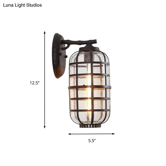 Industrial Wall Mounted Outdoor Lamp With Seedy Glass And Single Bulb In Black/Bronze 5.5-8 Wide